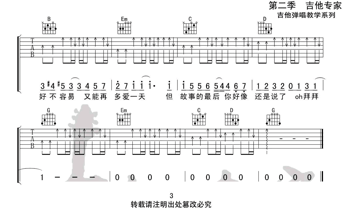 晴天吉他谱-周杰伦-《晴天》G调简单版弹唱谱-高清六线谱1