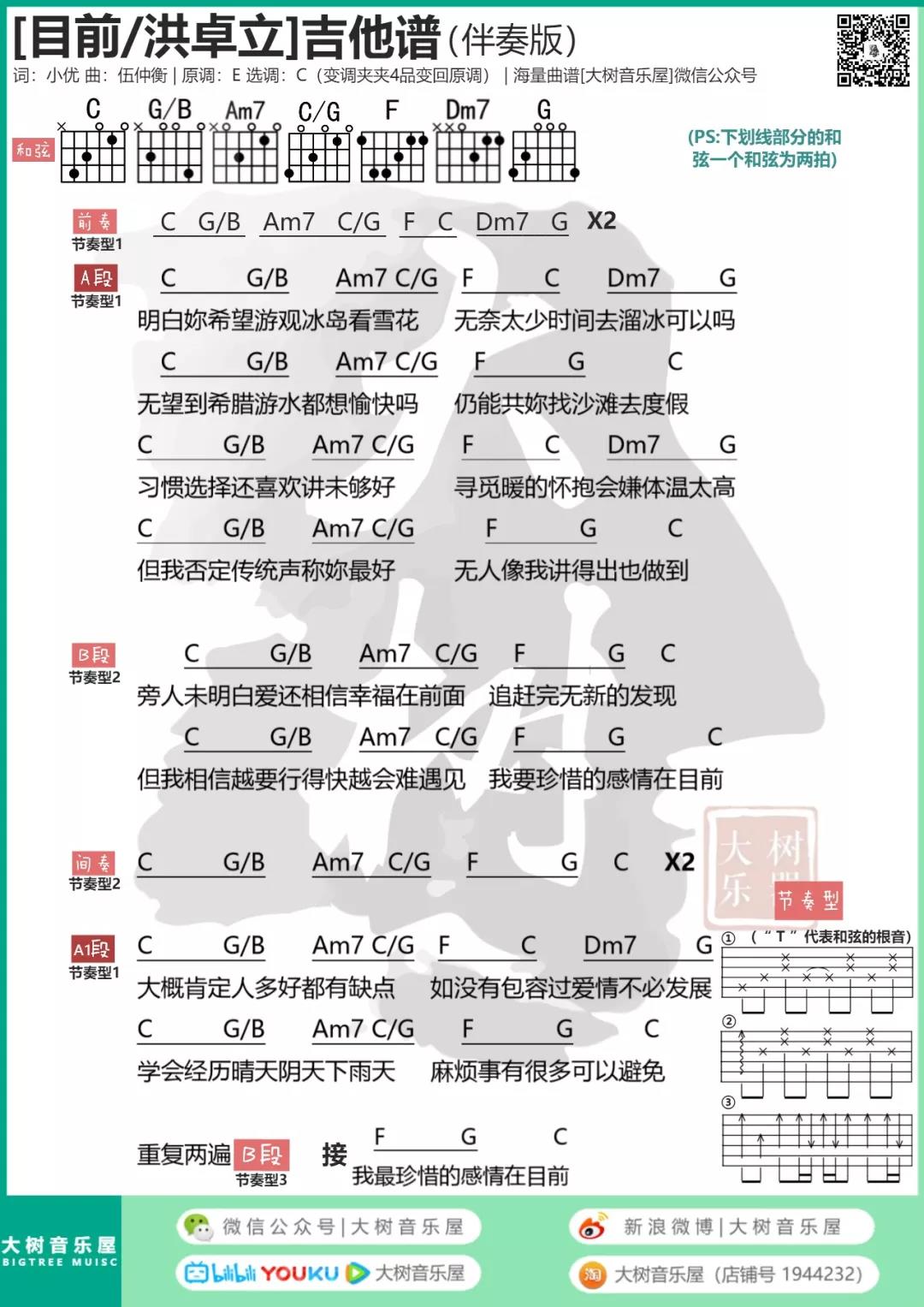 目前吉他谱 C调和弦谱_大树音乐屋编配_洪卓立1