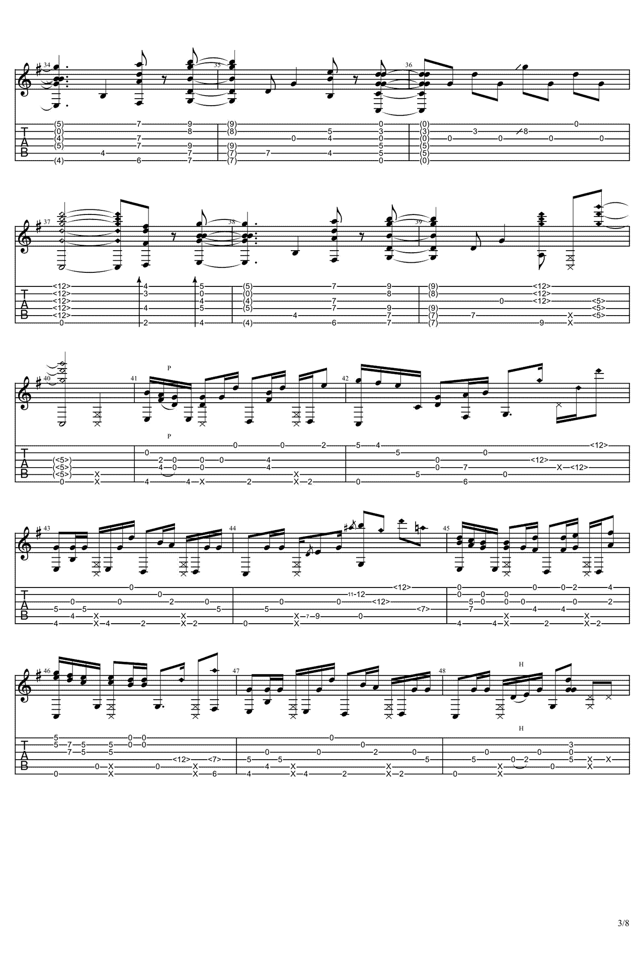 没什么大不了指弹谱_RADWIMPS_独奏六线谱_吉他指弹谱3