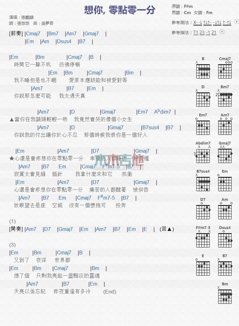 想你 零点零一分_吉他谱_张靓颖1