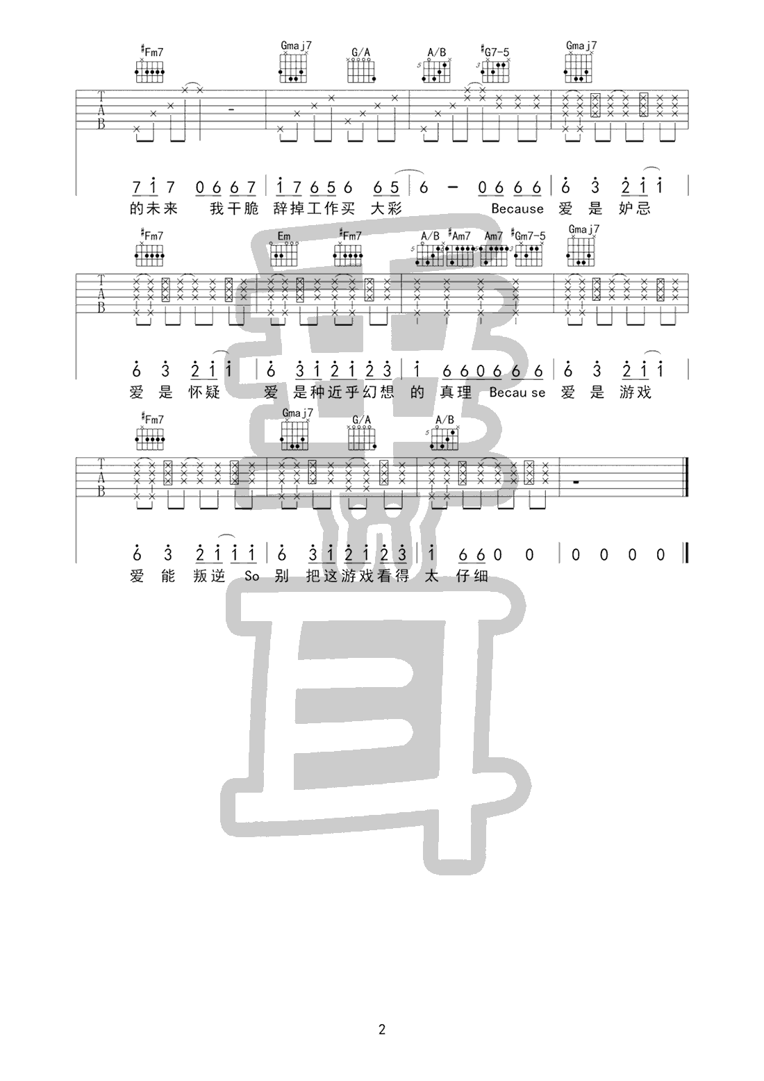 《爱是怀疑》吉他谱-陈奕迅-E调原版弹唱六线谱-高清图片谱1