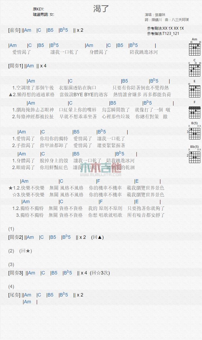 渴了_吉他谱_张惠妹1