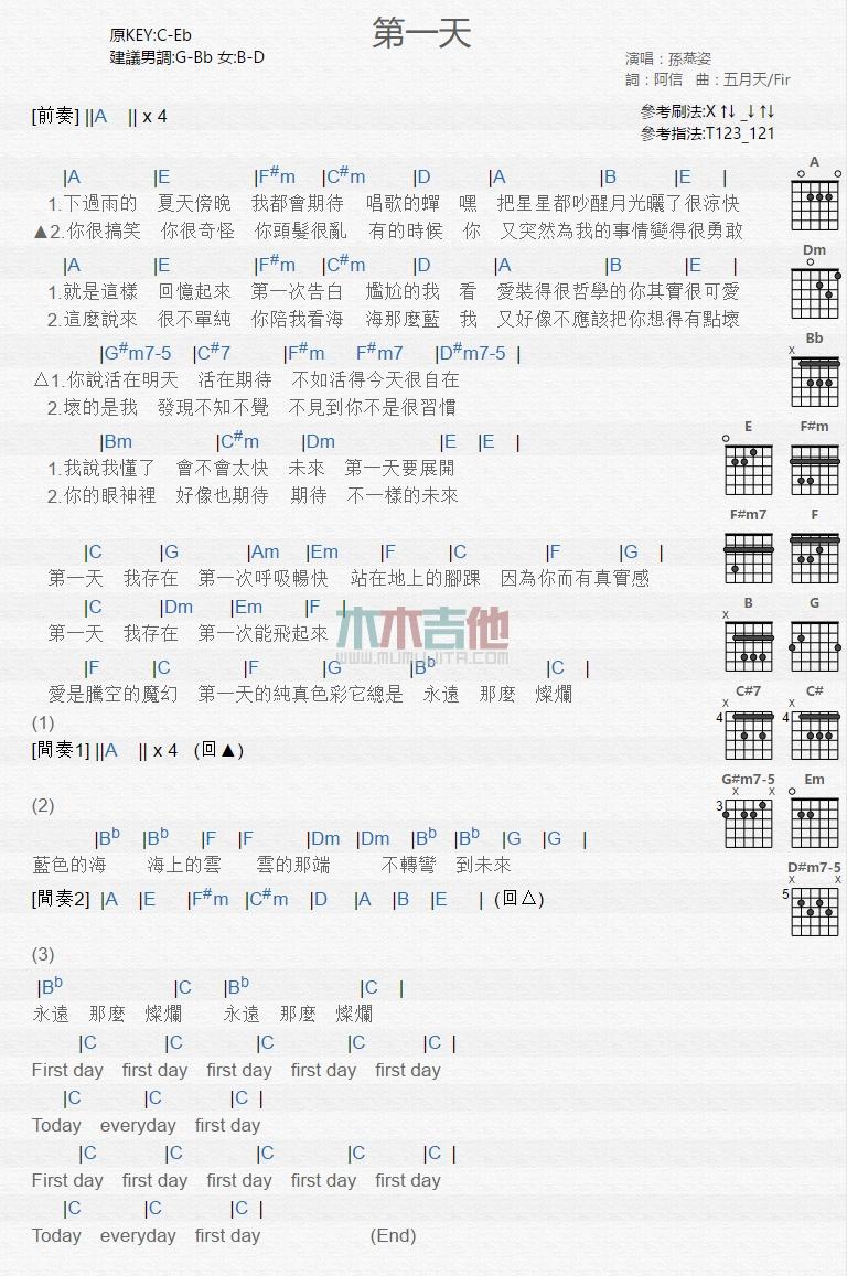 第一天_吉他谱_孙燕姿1
