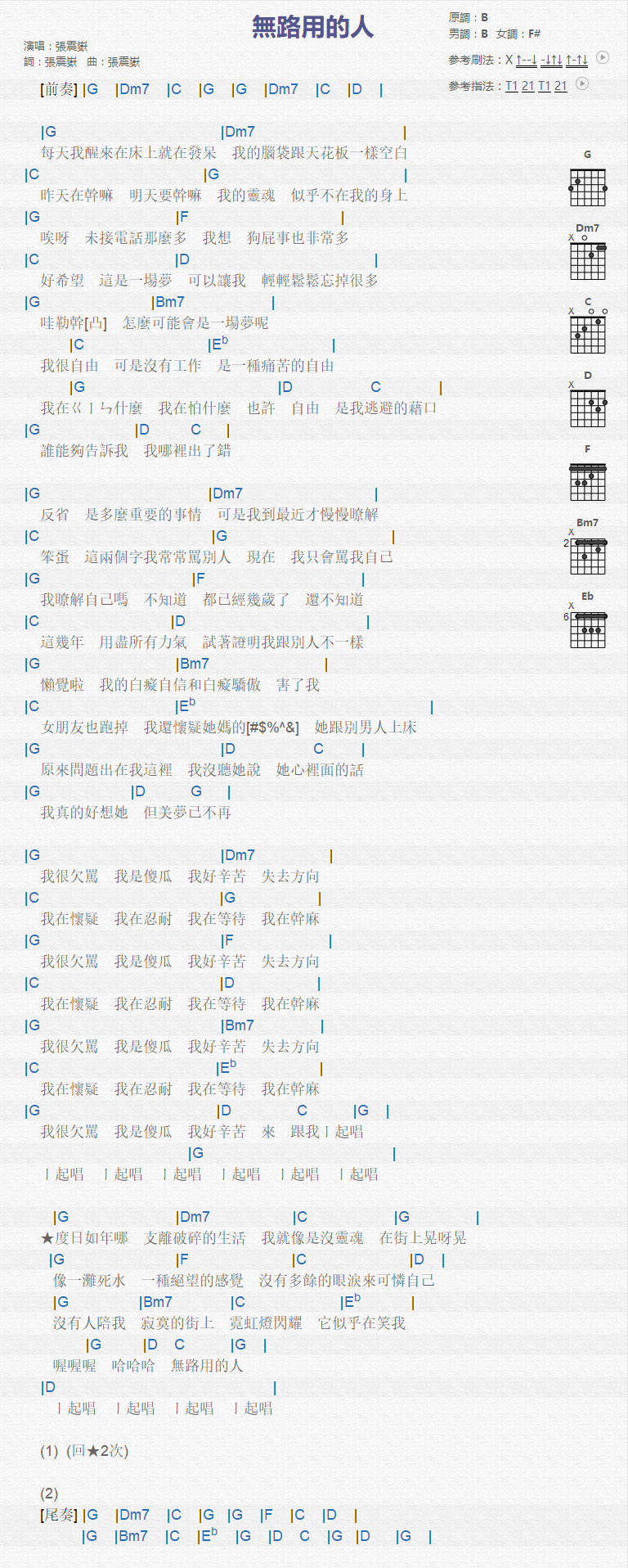 无路用的人_吉他谱_张震岳1