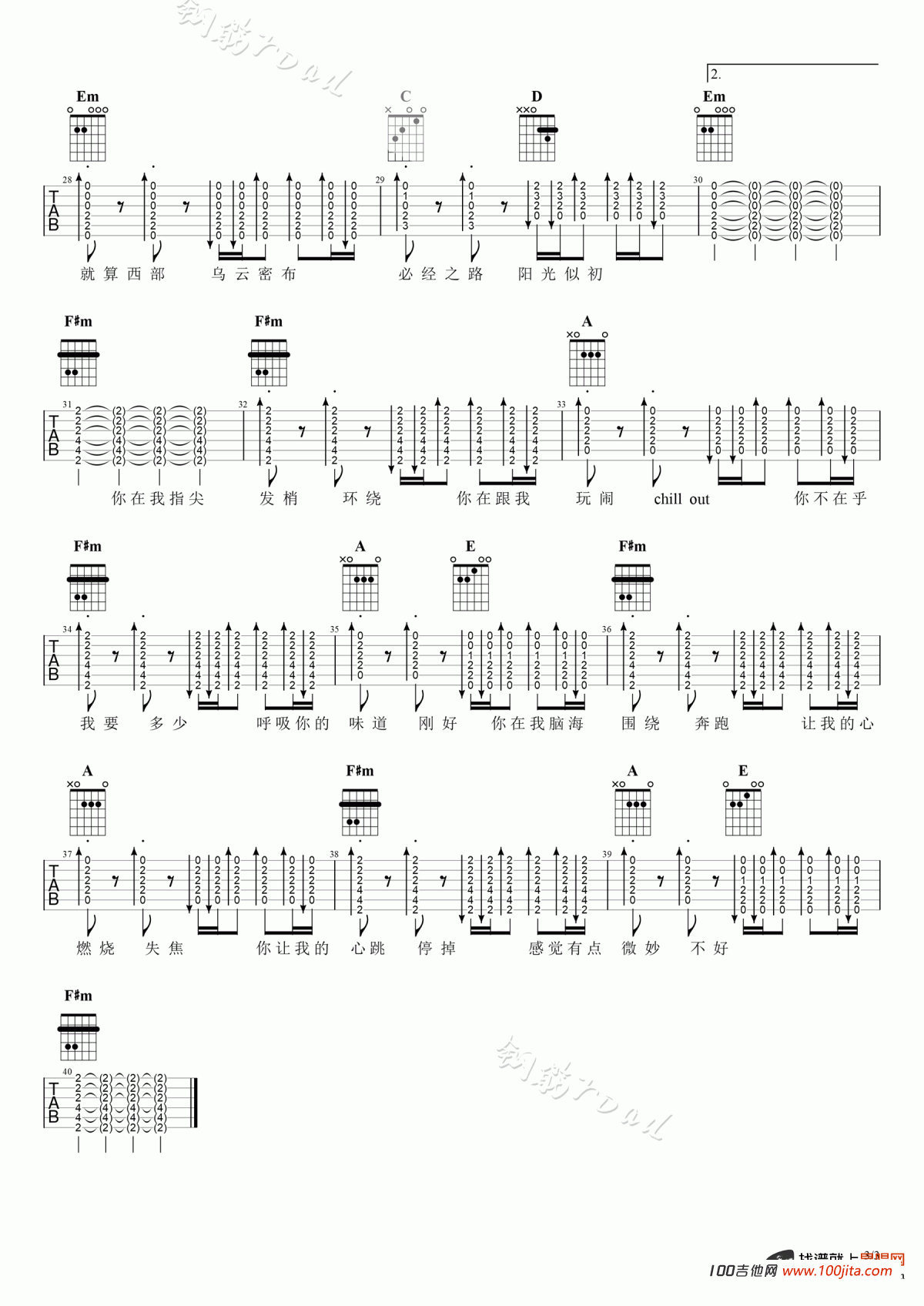 环绕吉他谱_张哲瀚_吉他弹唱六线谱3