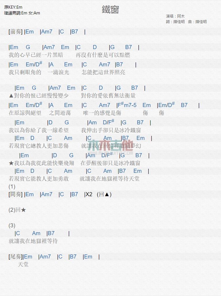 铁窗_吉他谱_阿木1
