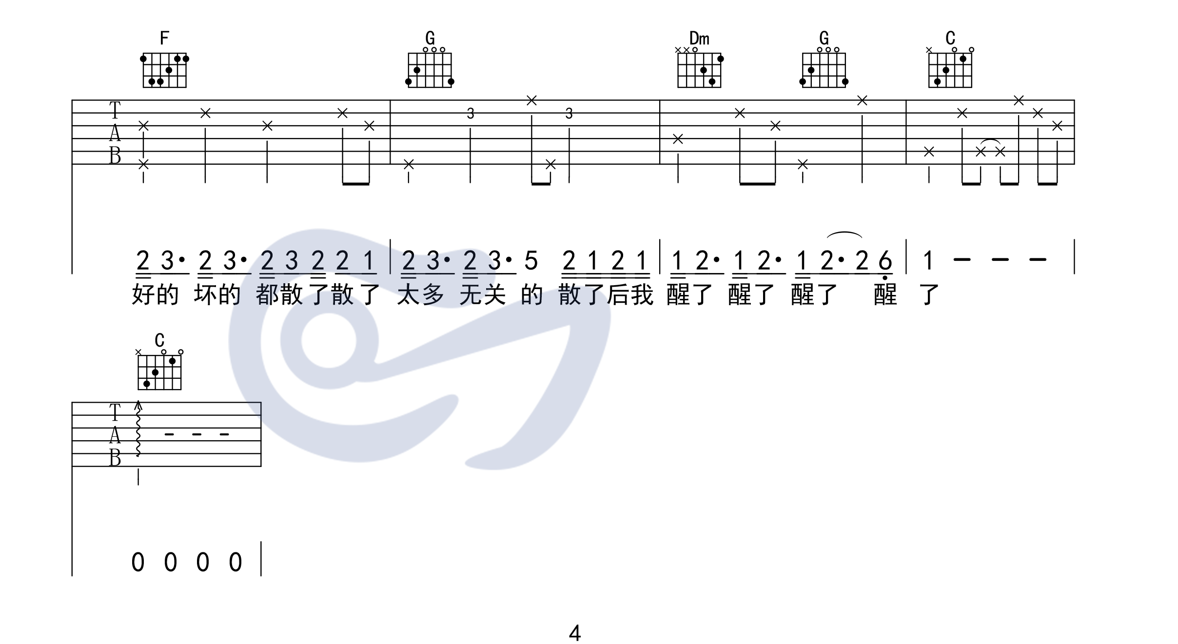 走马吉他谱-陈粒-《走马》C调原版六线谱-吉他弹唱教学4