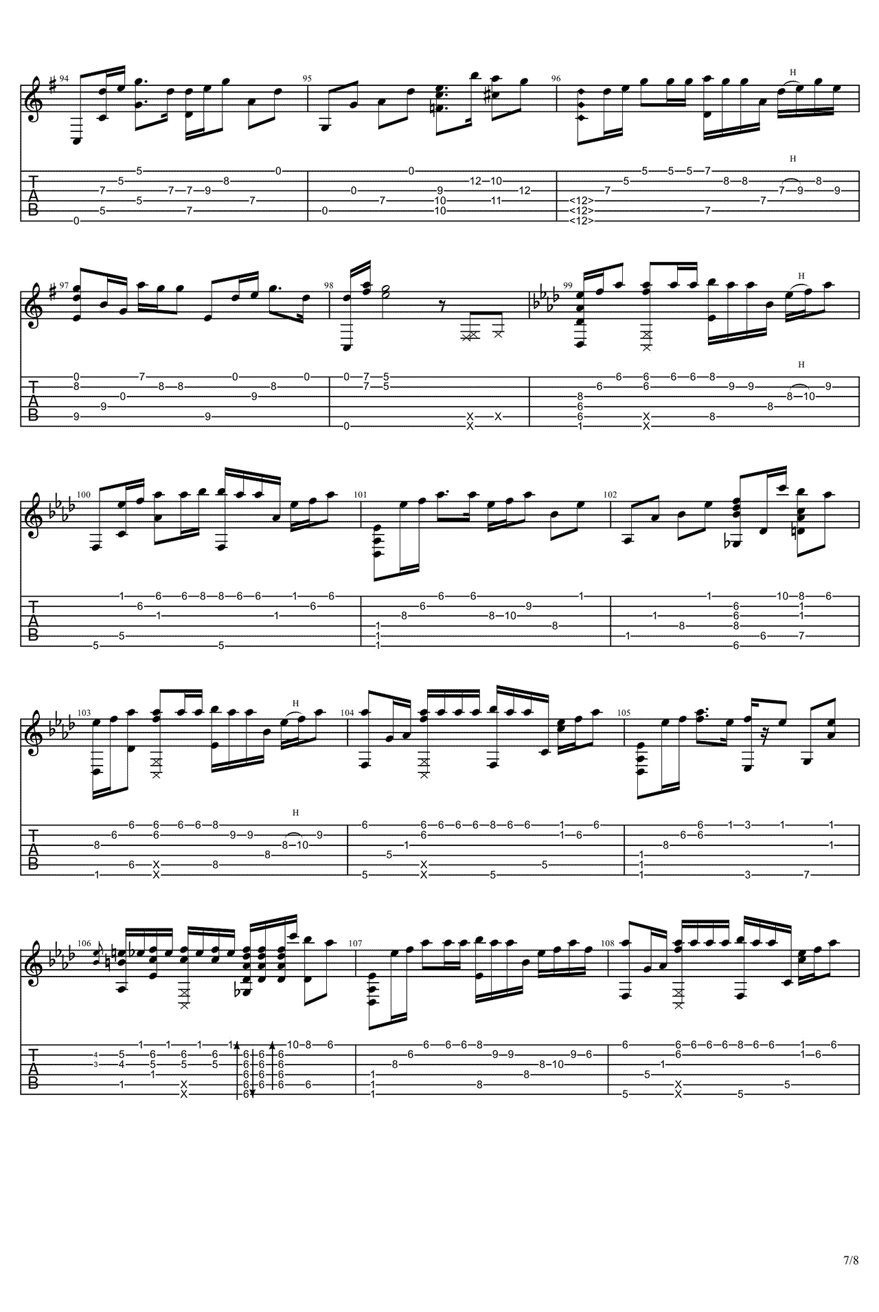 没什么大不了指弹谱_RADWIMPS_独奏六线谱_吉他指弹谱7