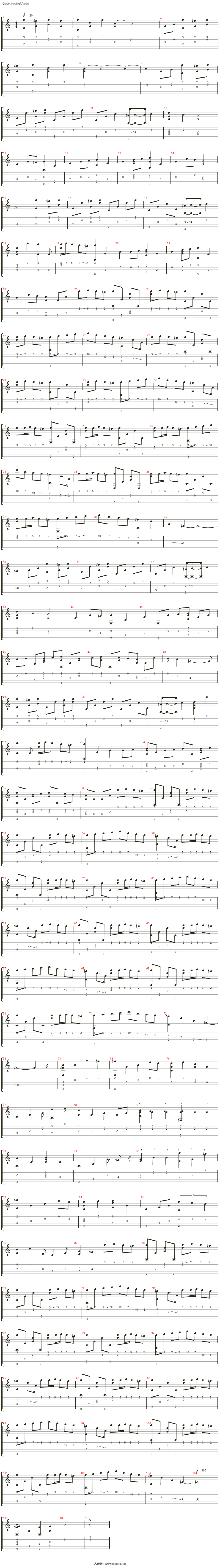 River Flows In You指弹谱_Yiruma_独奏六线谱_吉他指弹谱1