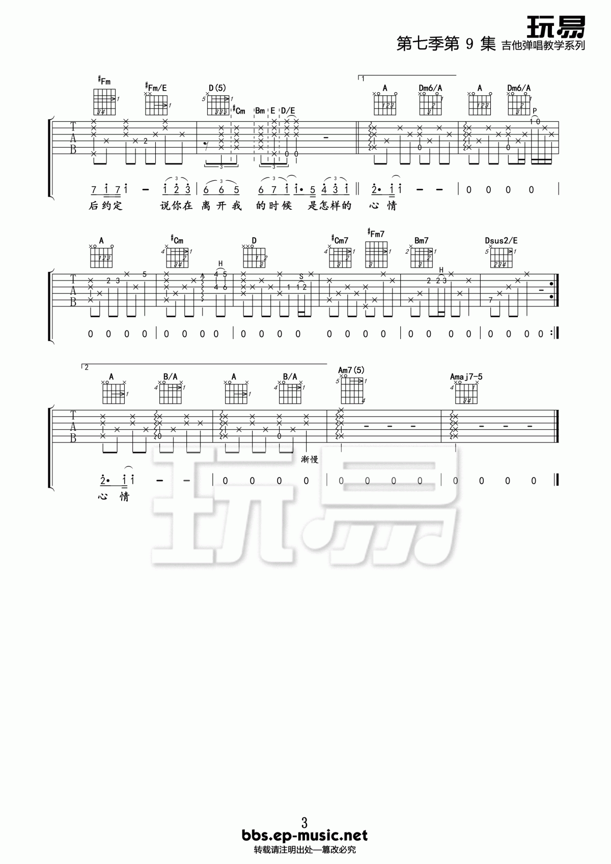 听海吉他谱 玩易吉他版  张惠妹3