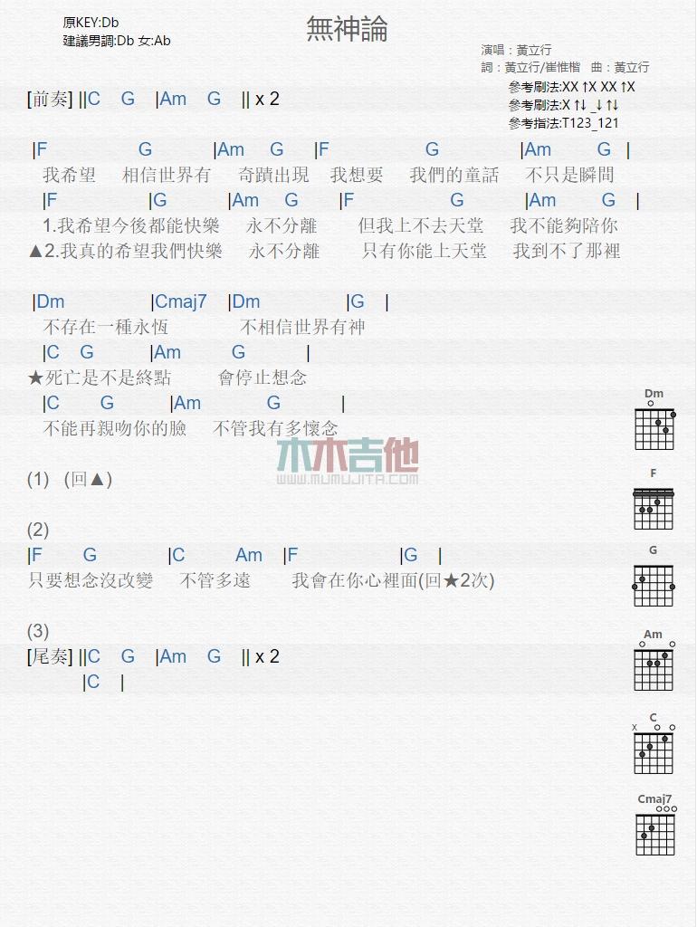 无神论_吉他谱_黄立行1