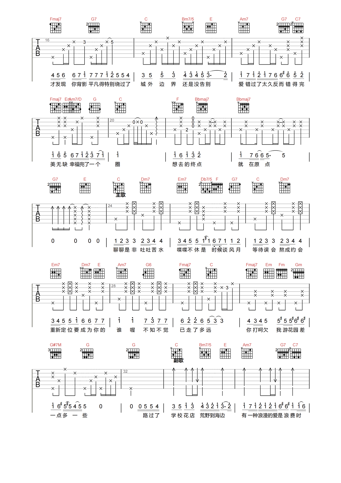 兜圈吉他谱-林宥嘉-C调原版弹唱谱-附PDF下载1