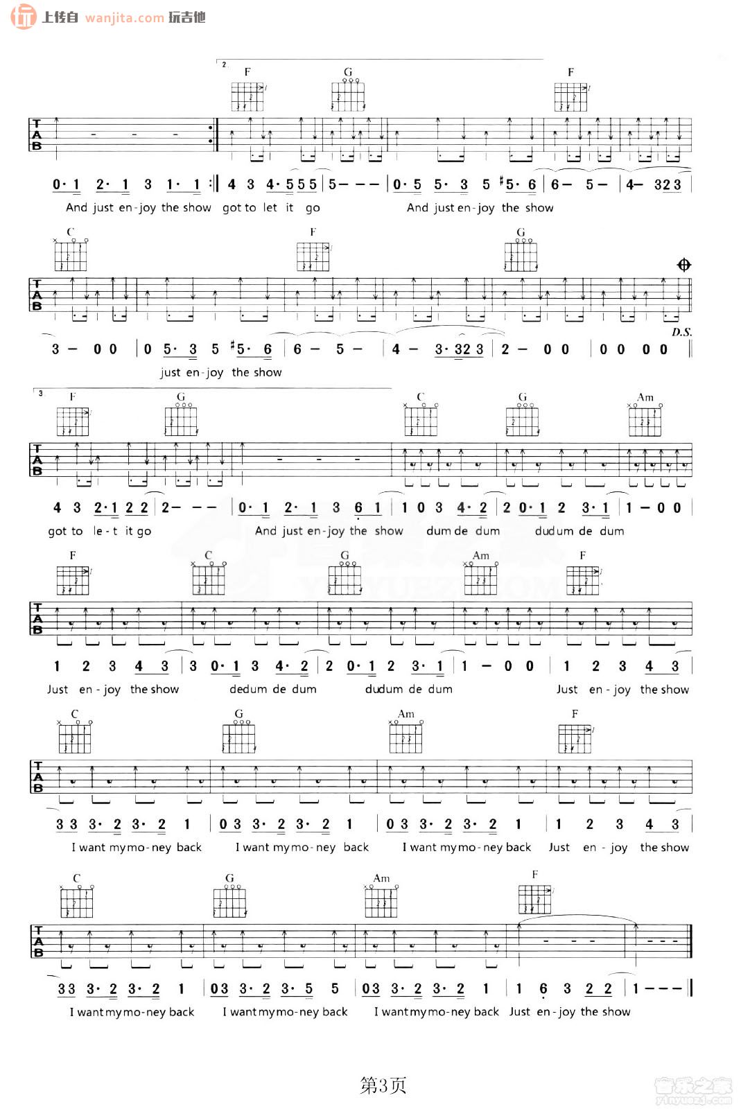 The show吉他谱_Lenka_C调原版六线谱_吉他弹唱谱1