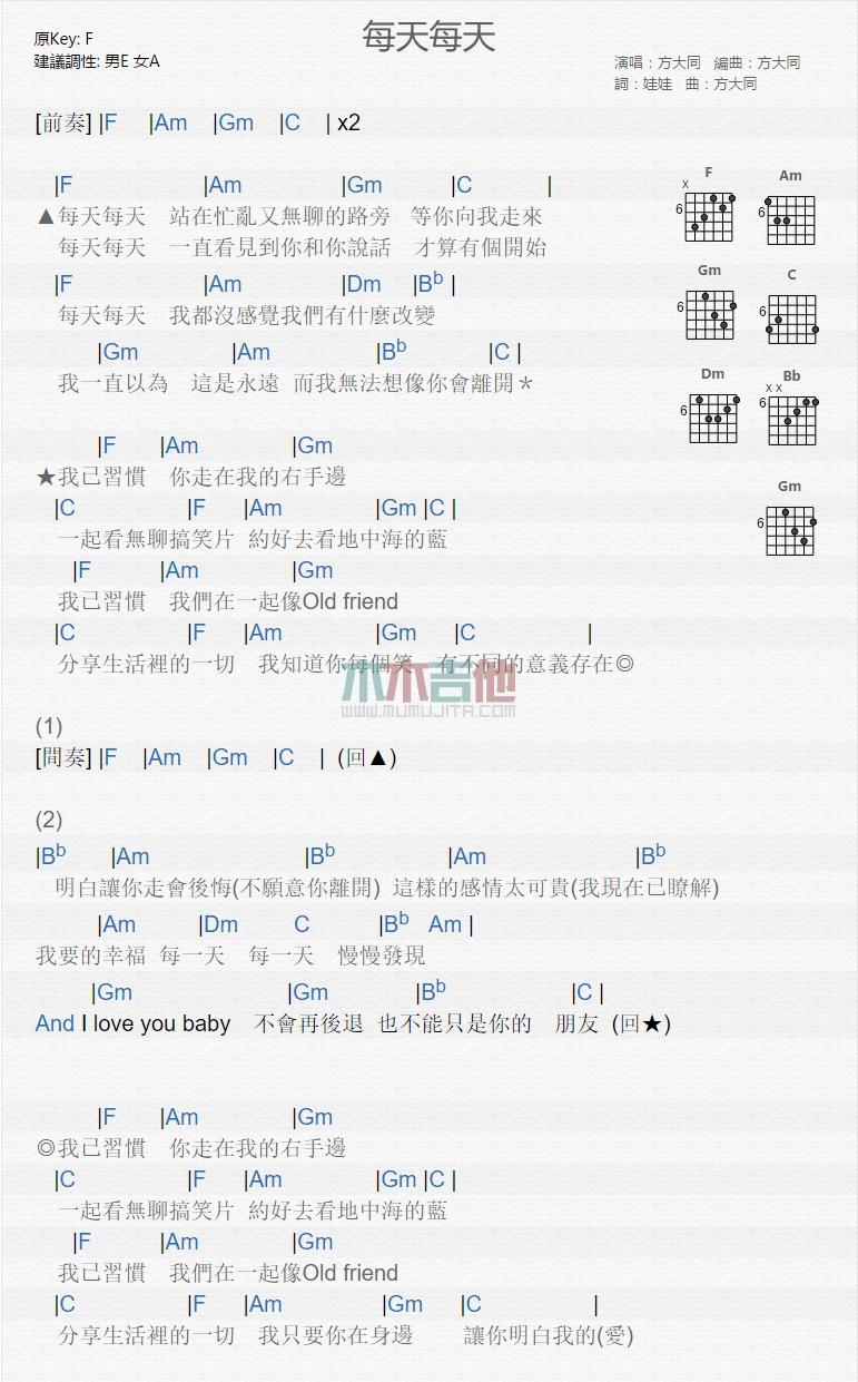 每天每天_吉他谱_方大同1