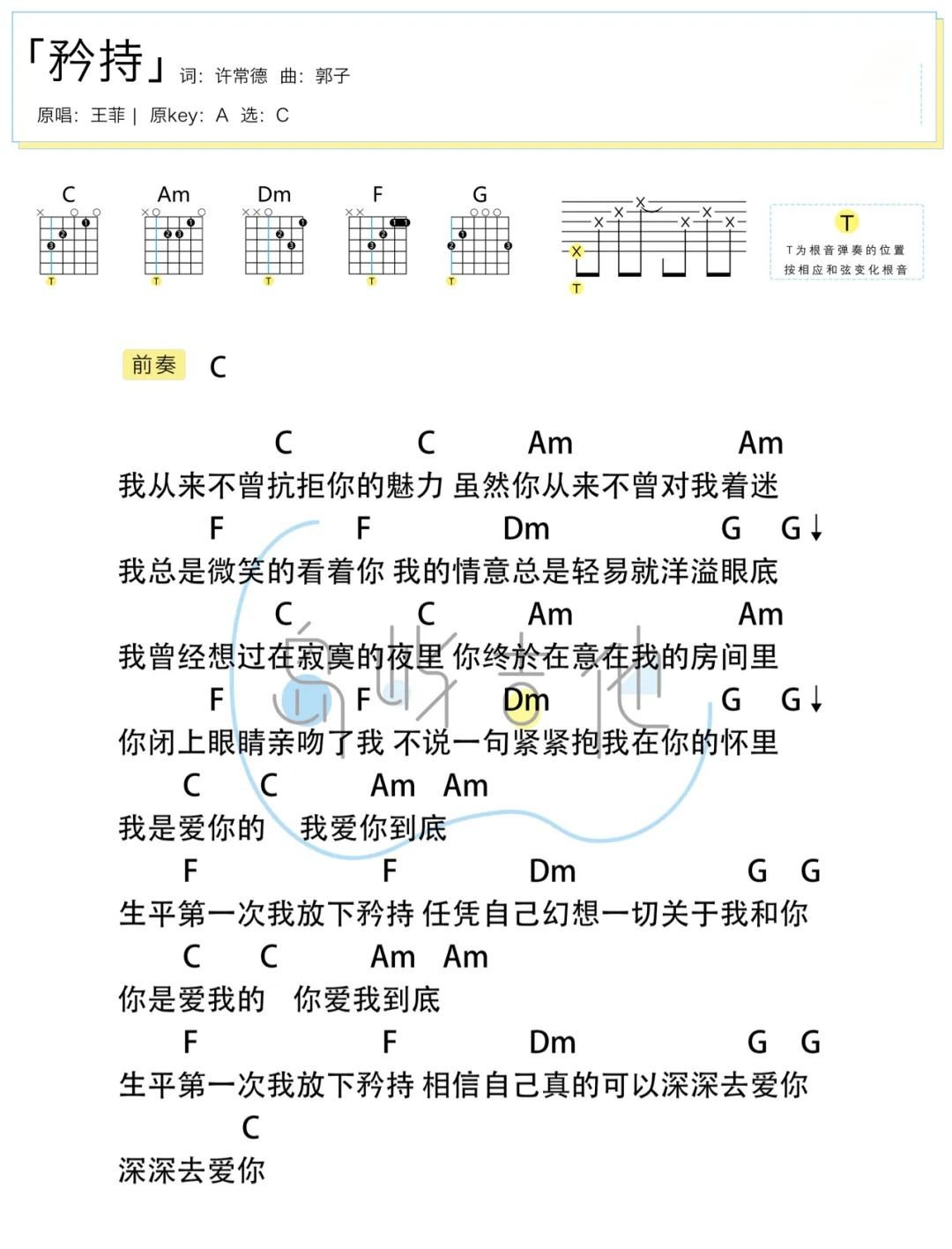 矜持吉他谱-王菲-A调简单版弹唱谱-图片谱1