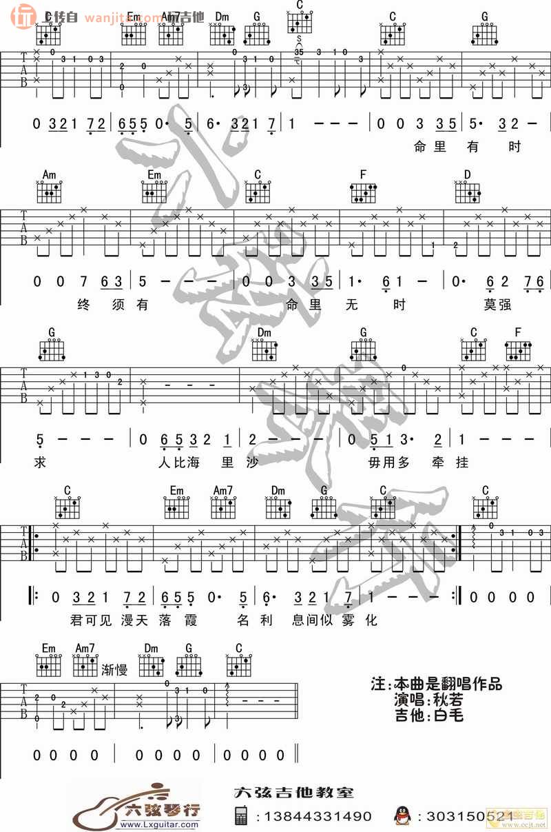 《浪子心声》吉他谱_C调原版六线谱_吉他弹唱谱_许冠杰1