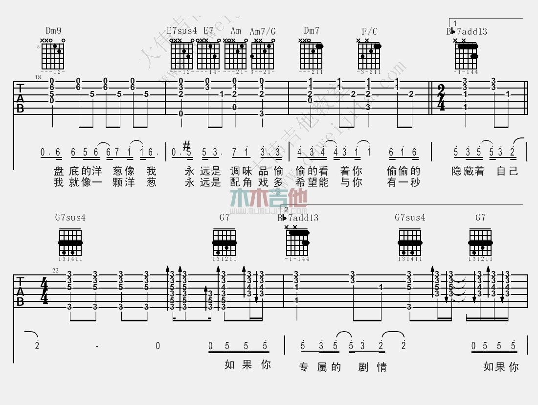 洋葱吉他谱_杨宗纬_C调弹唱六线谱_《洋葱》吉他教学视频1