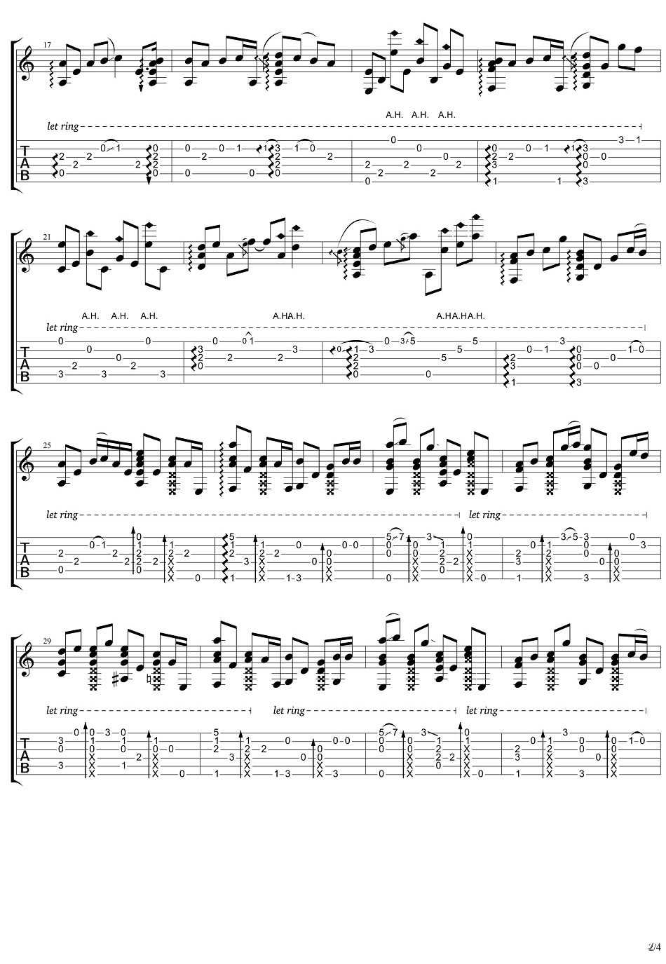 红颜旧指弹吉他谱 琅琊榜插曲 吉他独奏谱2