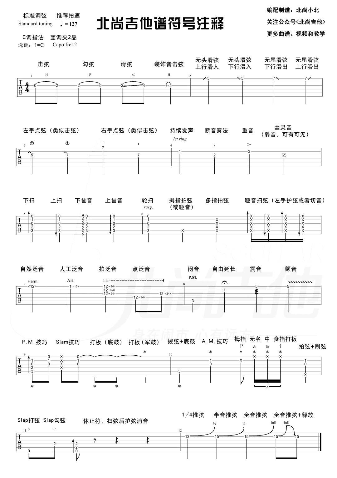 传奇指弹谱_李健_C调简单版_吉他独奏视频/吉他谱符号注释2