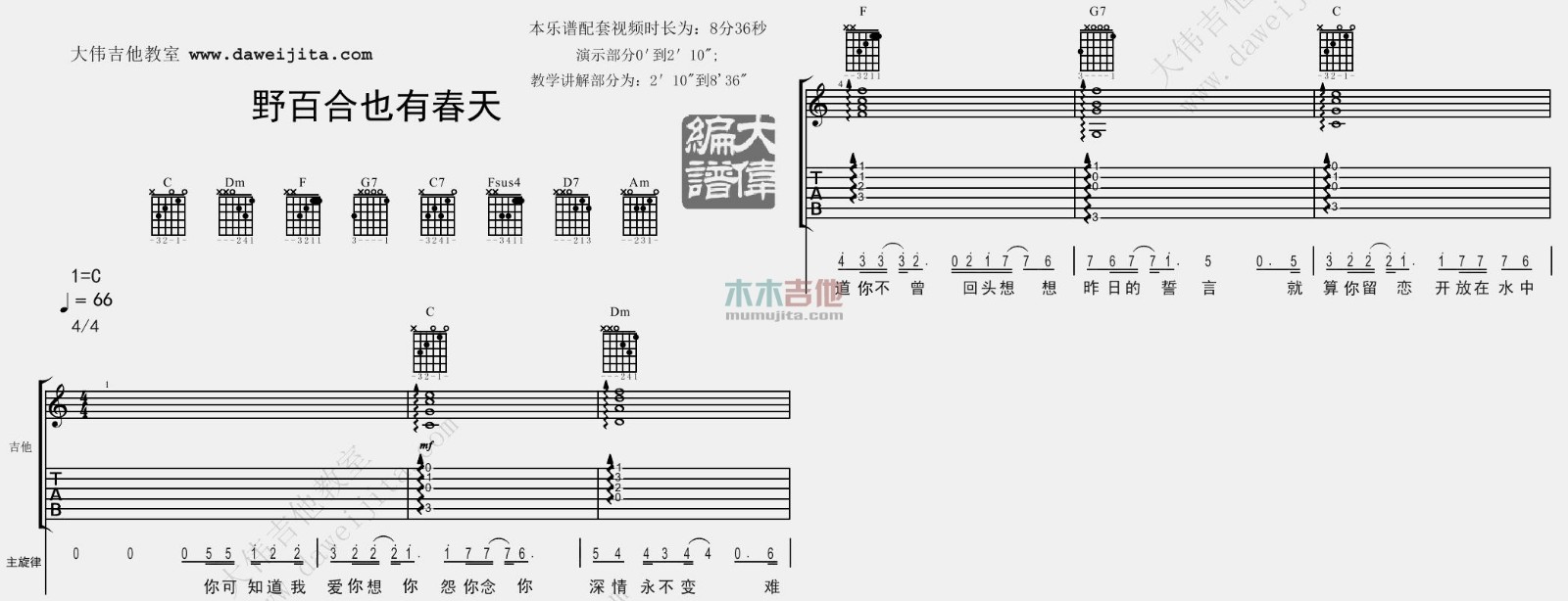 野百合也有春天吉他谱_罗大佑_C调原版_吉他弹唱演示/教学1