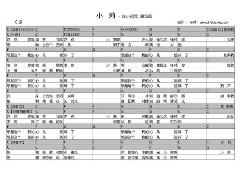 小莉吉他谱_C调_左小祖咒_吉他伴奏弹唱谱1