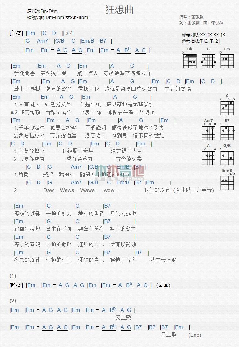 狂想曲_吉他谱_萧敬腾1