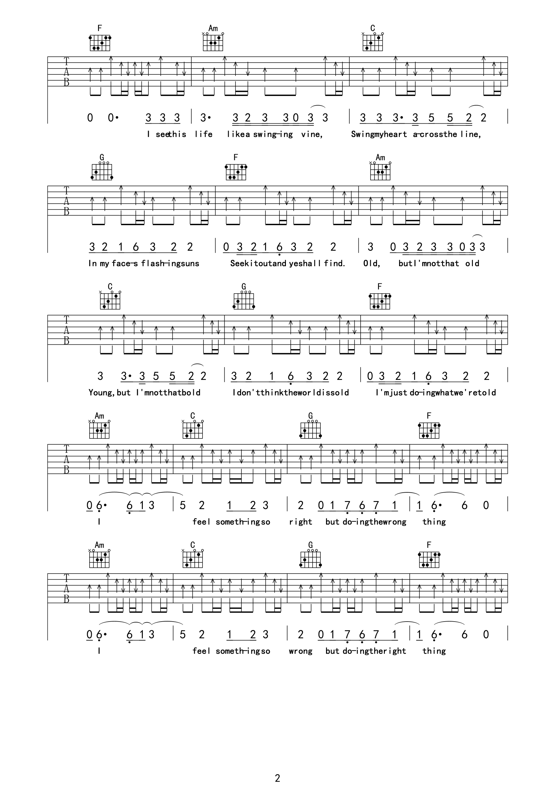 Counting Stars吉他谱 E调_船长与柴郡猫编配_OneRepublic2