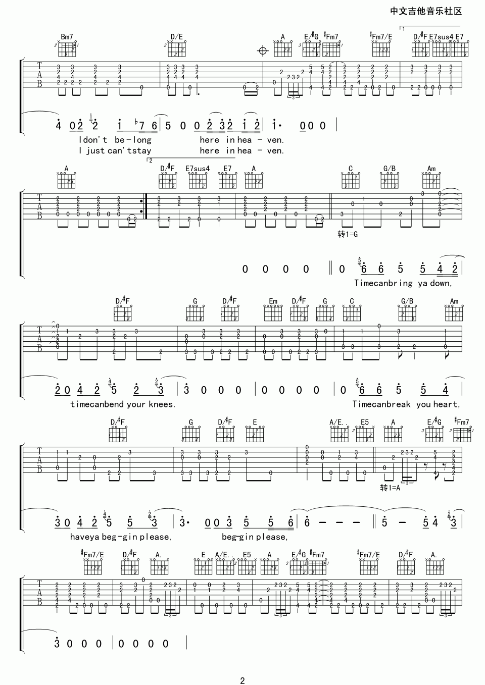 泪洒天堂tears in heaven吉他谱2