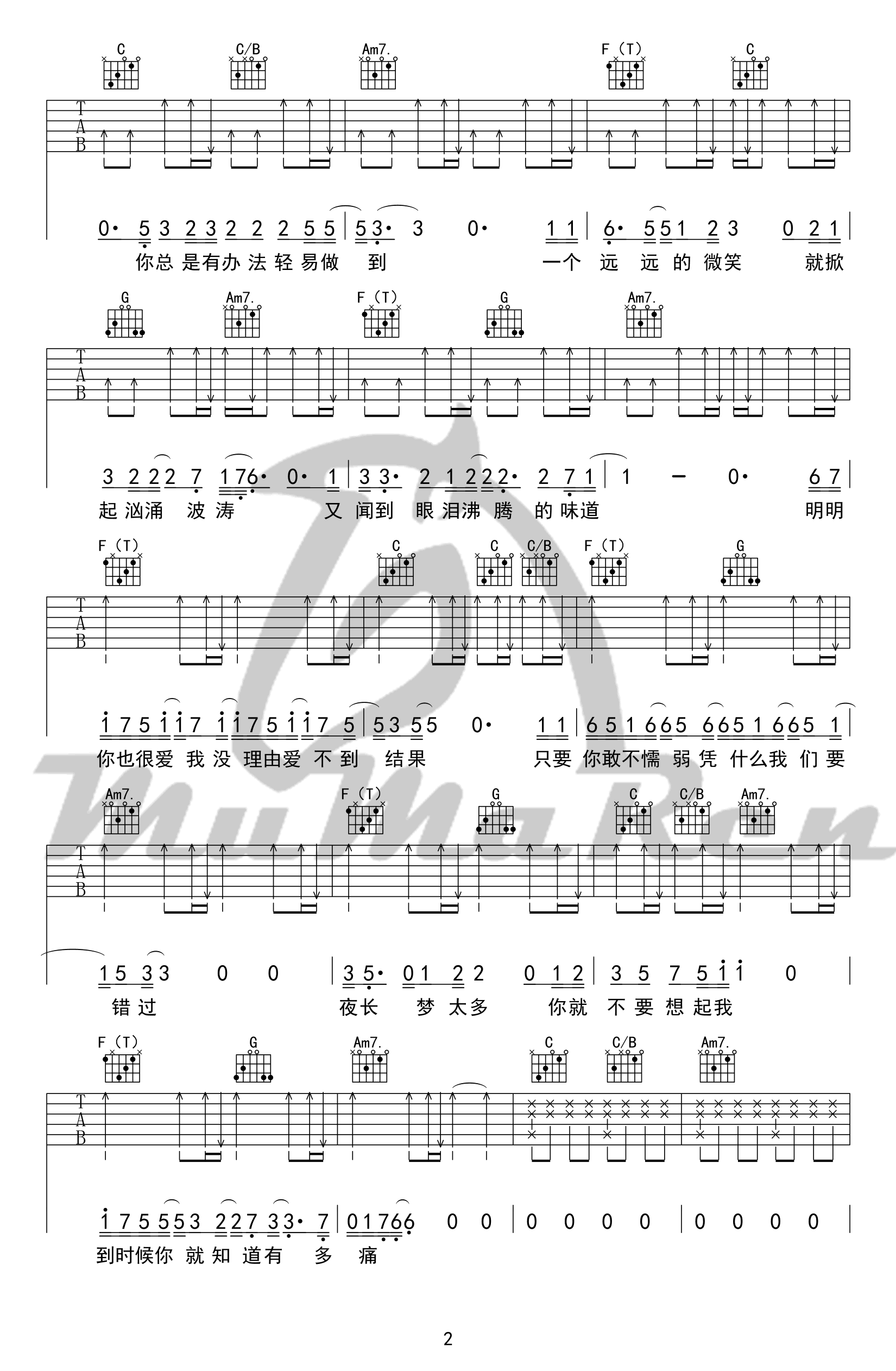 你就不要想起我吉他谱-田馥甄-C调弹唱谱-六线谱高清版1