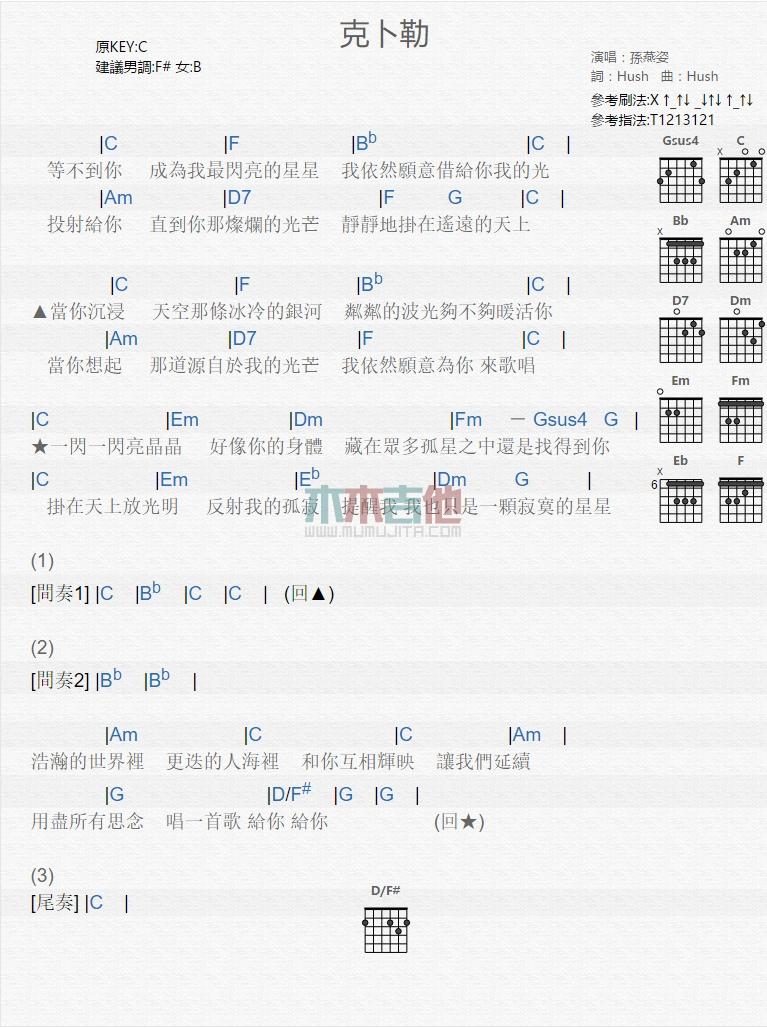 克卜勒_吉他谱_孙燕姿1