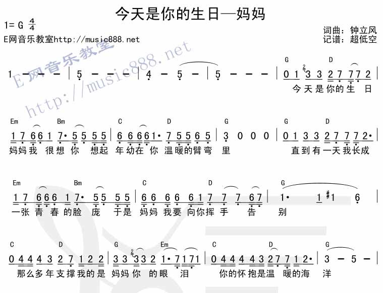 今天是你的生日,妈妈|吉他谱|图片谱|高清|钟立风1