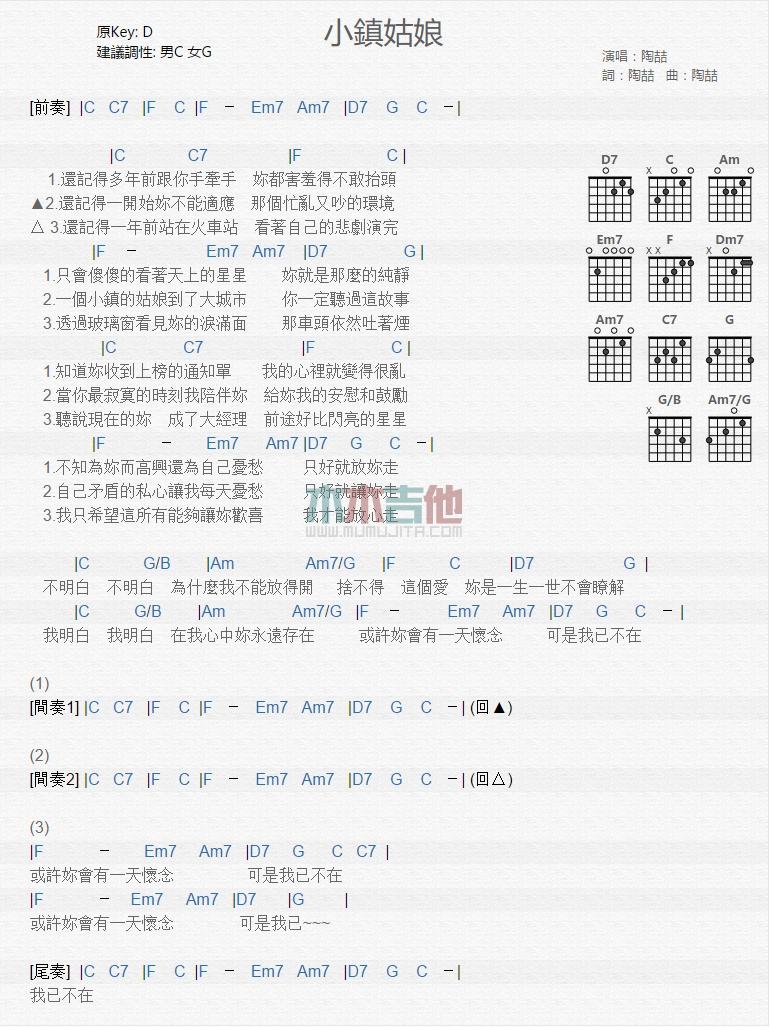 小镇姑娘_吉他谱_陶喆1
