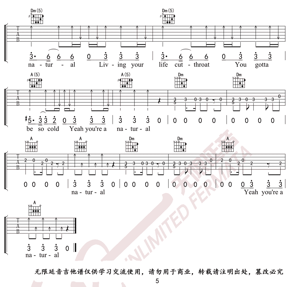 Natural吉他谱_Imagine Dragons_F调原版_吉他弹唱六线谱5