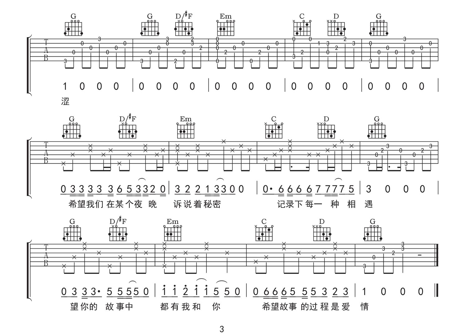 《凌晨三点》吉他谱_HHW_G调原版弹唱六线谱3