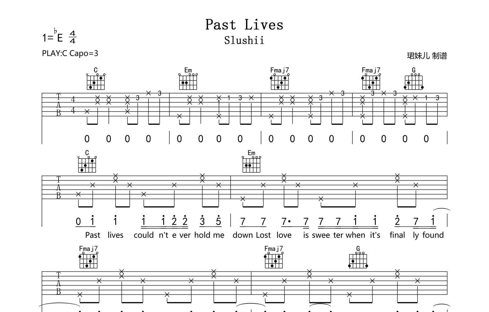 Past Lives吉他谱-Slushii-C调吉他弹唱谱1