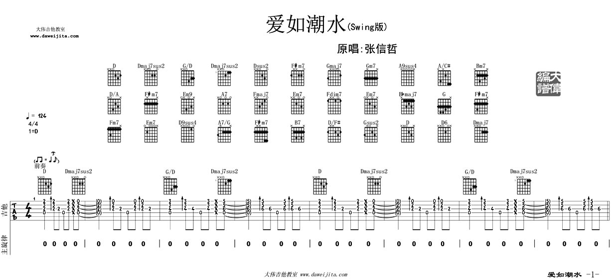 张信哲爱如潮水吉他谱
