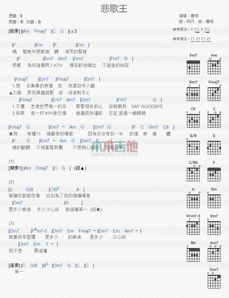 悲歌王_吉他谱_曹格1