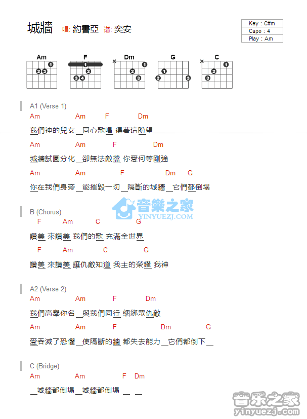 城墙_吉他谱_Am调版_约书亚1