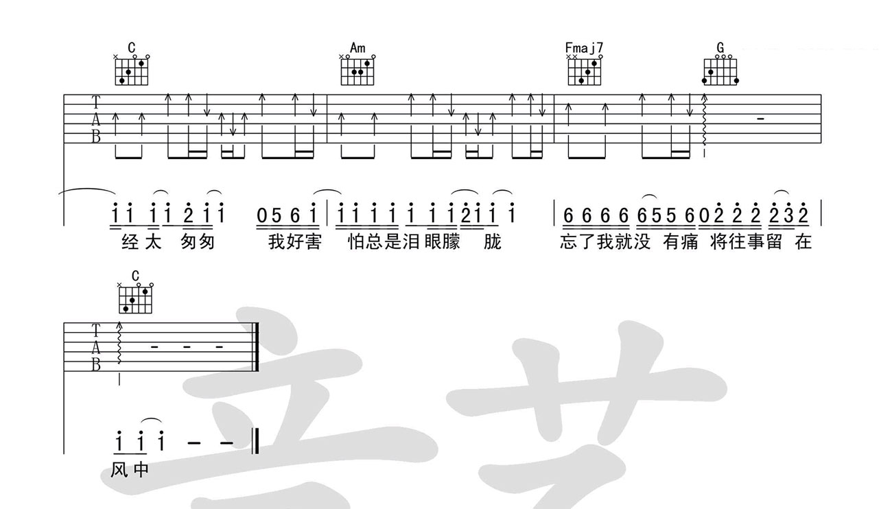 当爱已成往事吉他谱 C调弹唱谱_音艺吉他编配_张国荣3