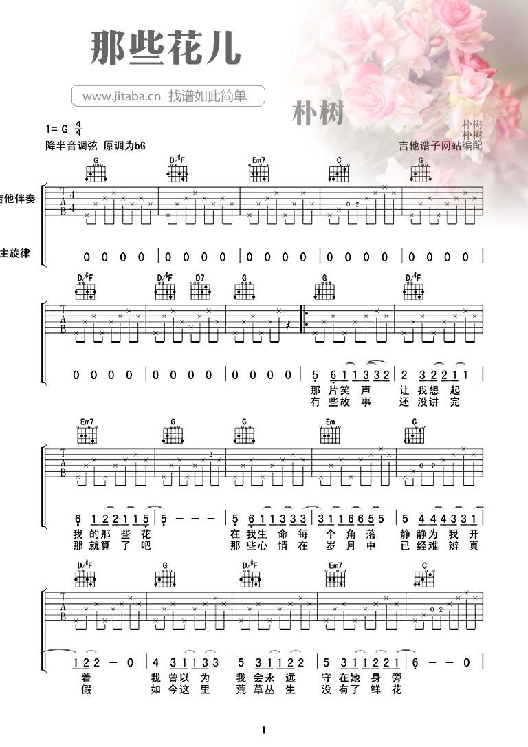 朴树-那些花儿吉他谱