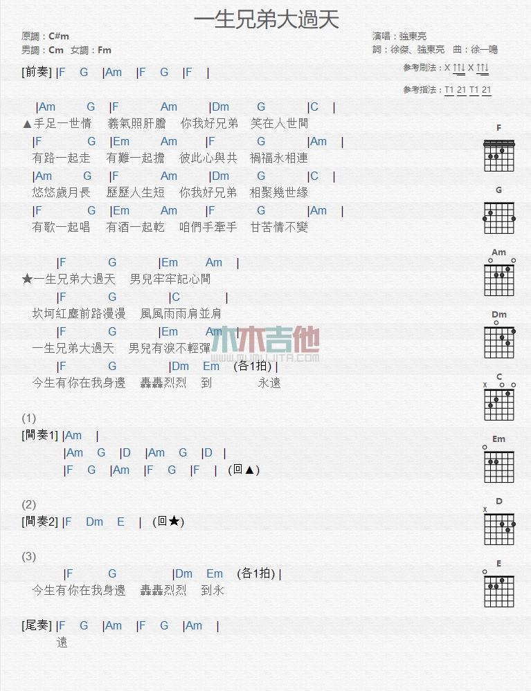 一生兄弟大过天_吉他谱_强东亮1