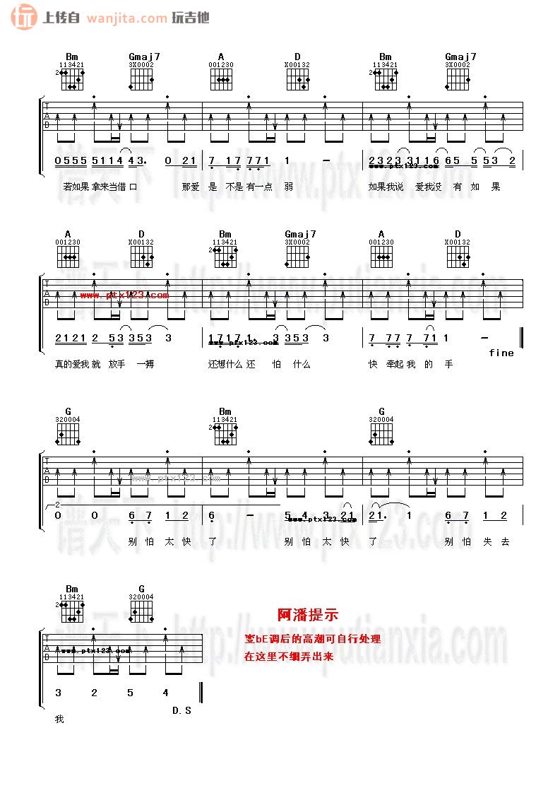 梁静茹《没有如果》吉他谱_D调指法吉他谱1