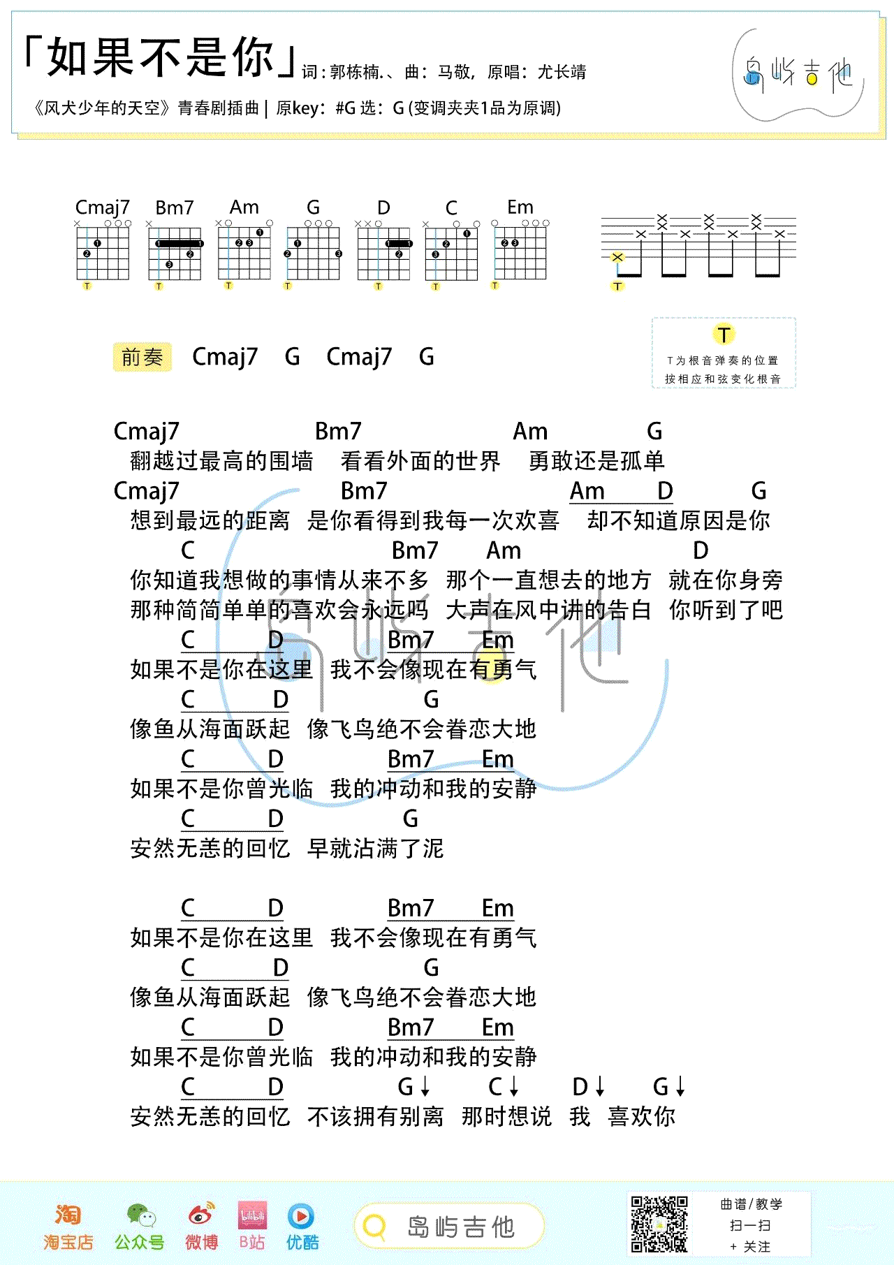 《如果不是你》吉他谱-尤长靖-G调弹唱谱-高清图片谱1