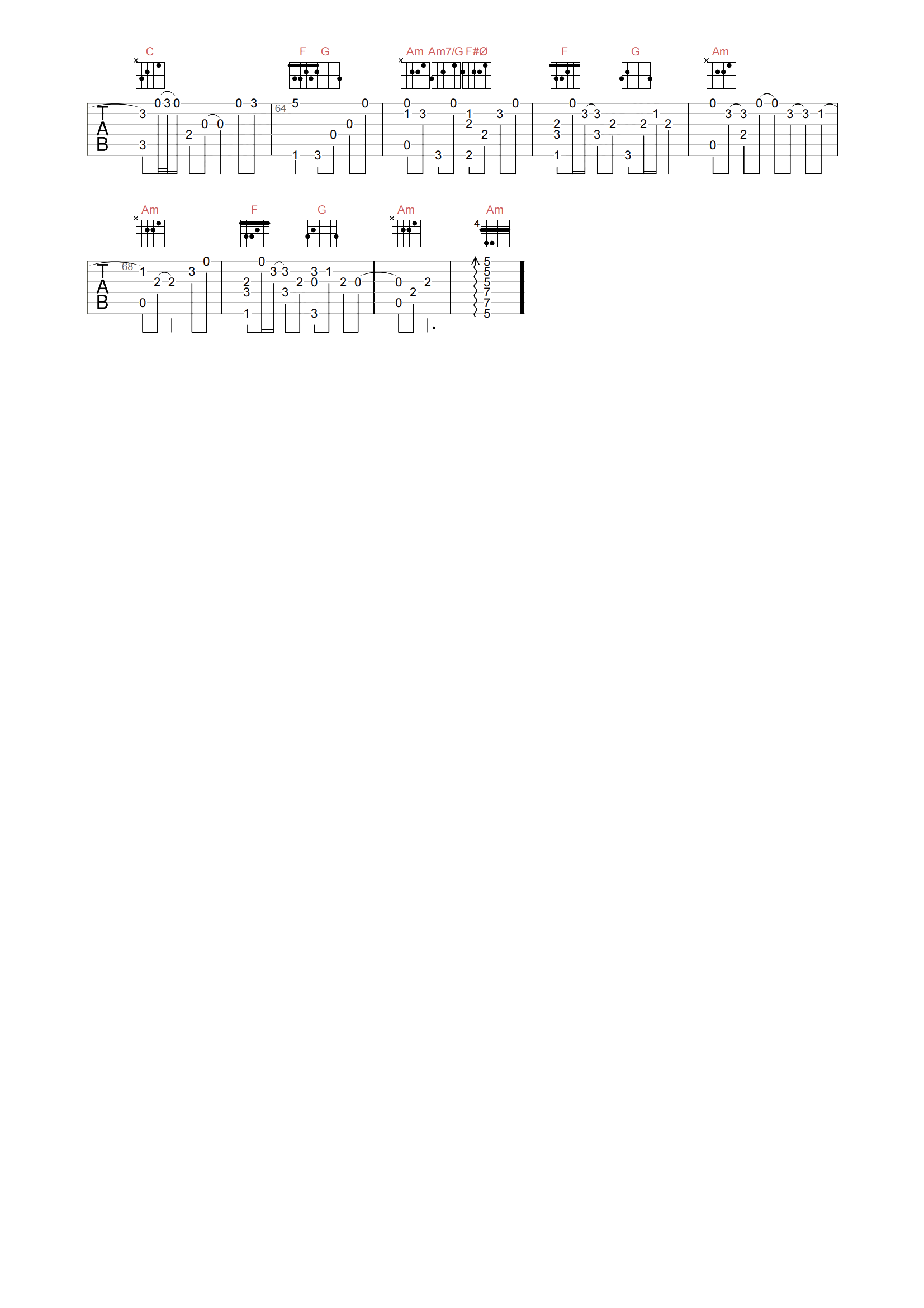 敕勒歌指弹谱-谭维维-C调吉他独奏谱-附PDF下载1