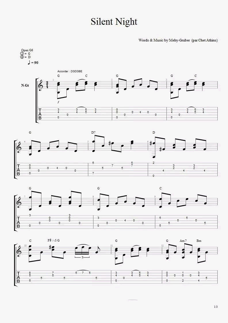 Silent Night指弹吉他谱_圣诞歌曲_独奏六线谱_吉他指弹谱1