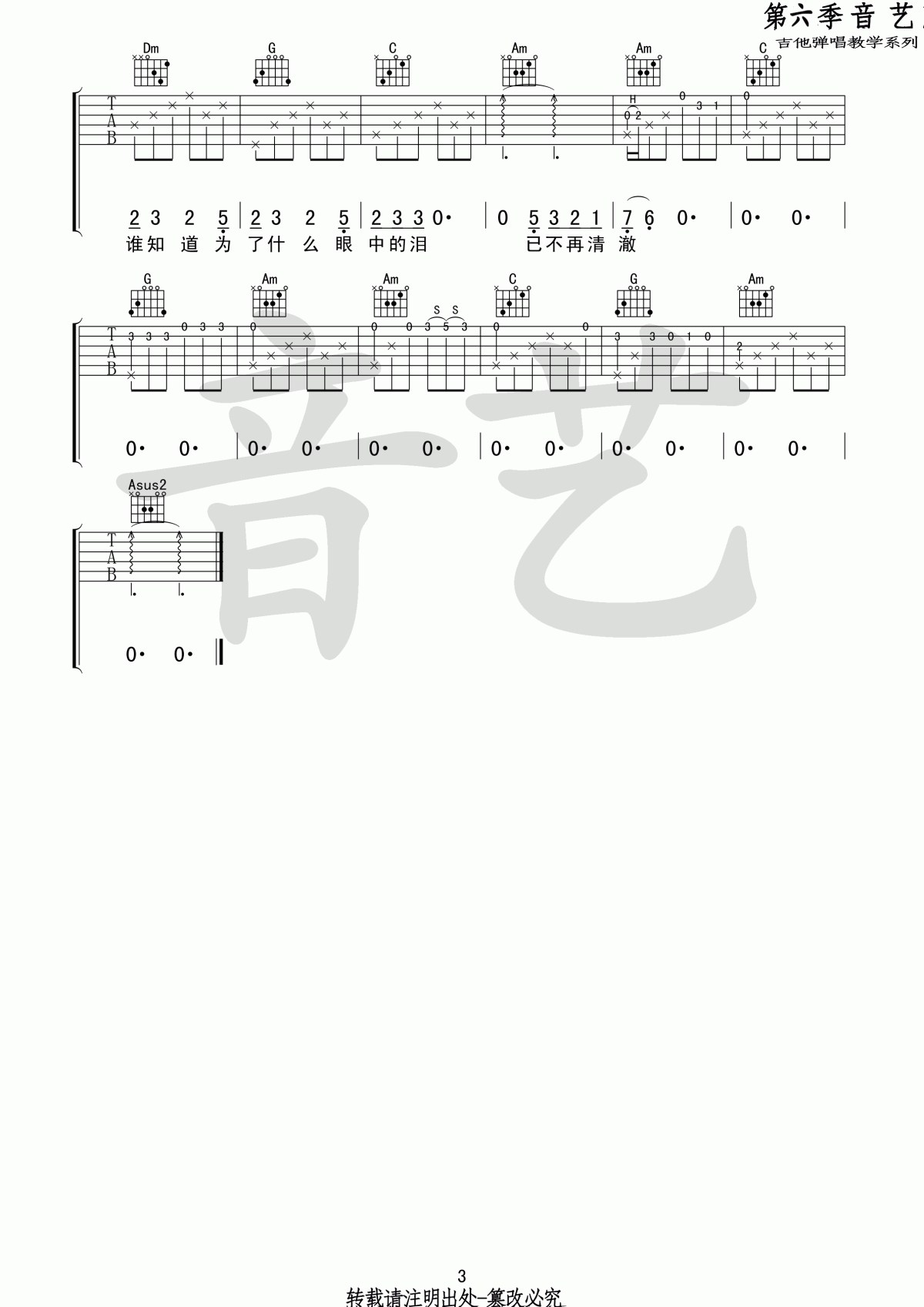 夕阳下的歌原版吉他谱 夏小虎 C调3