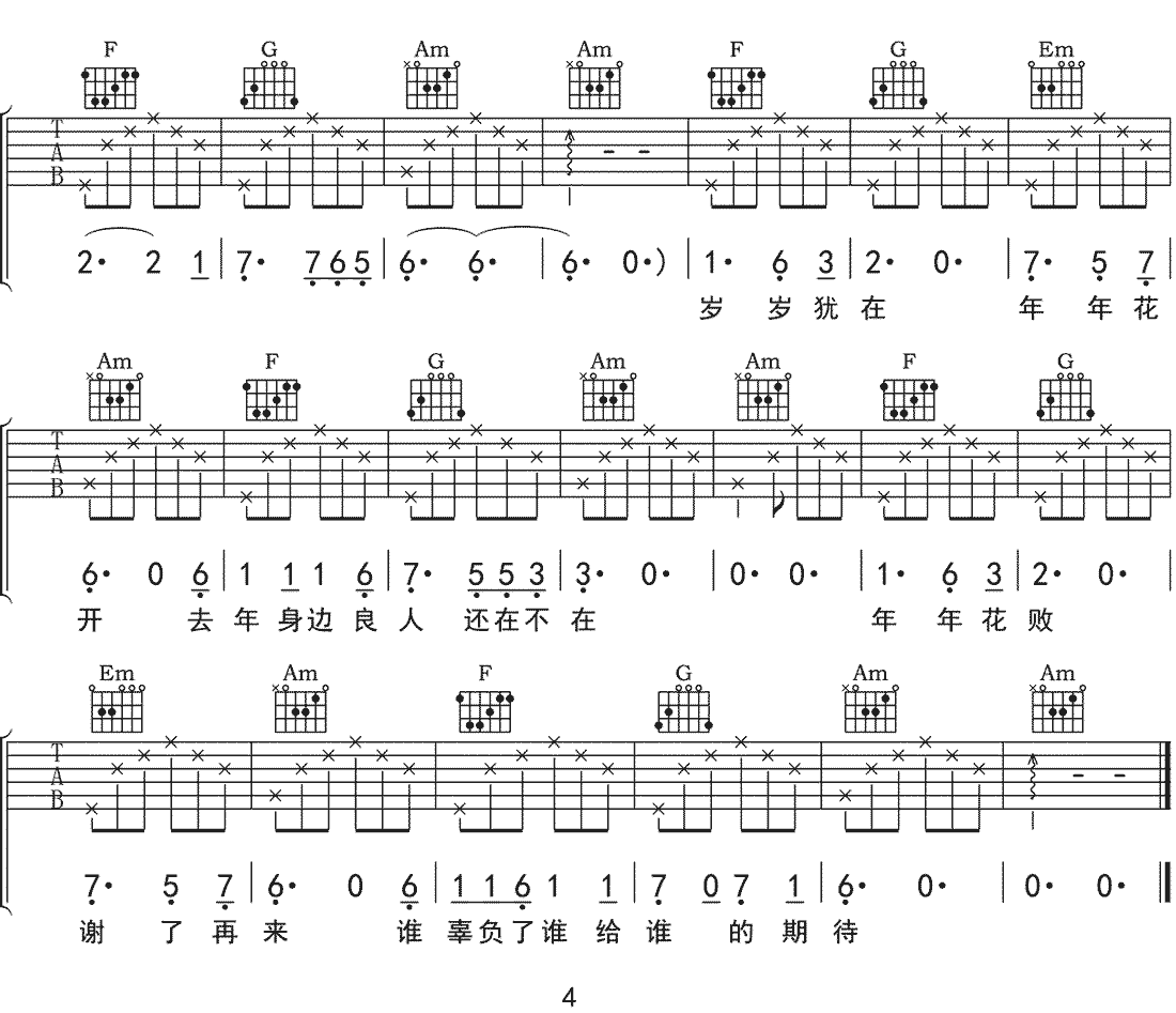 假如我吉他谱-解忧邵帅-《假如我》C调原版弹唱谱-高清六线谱4