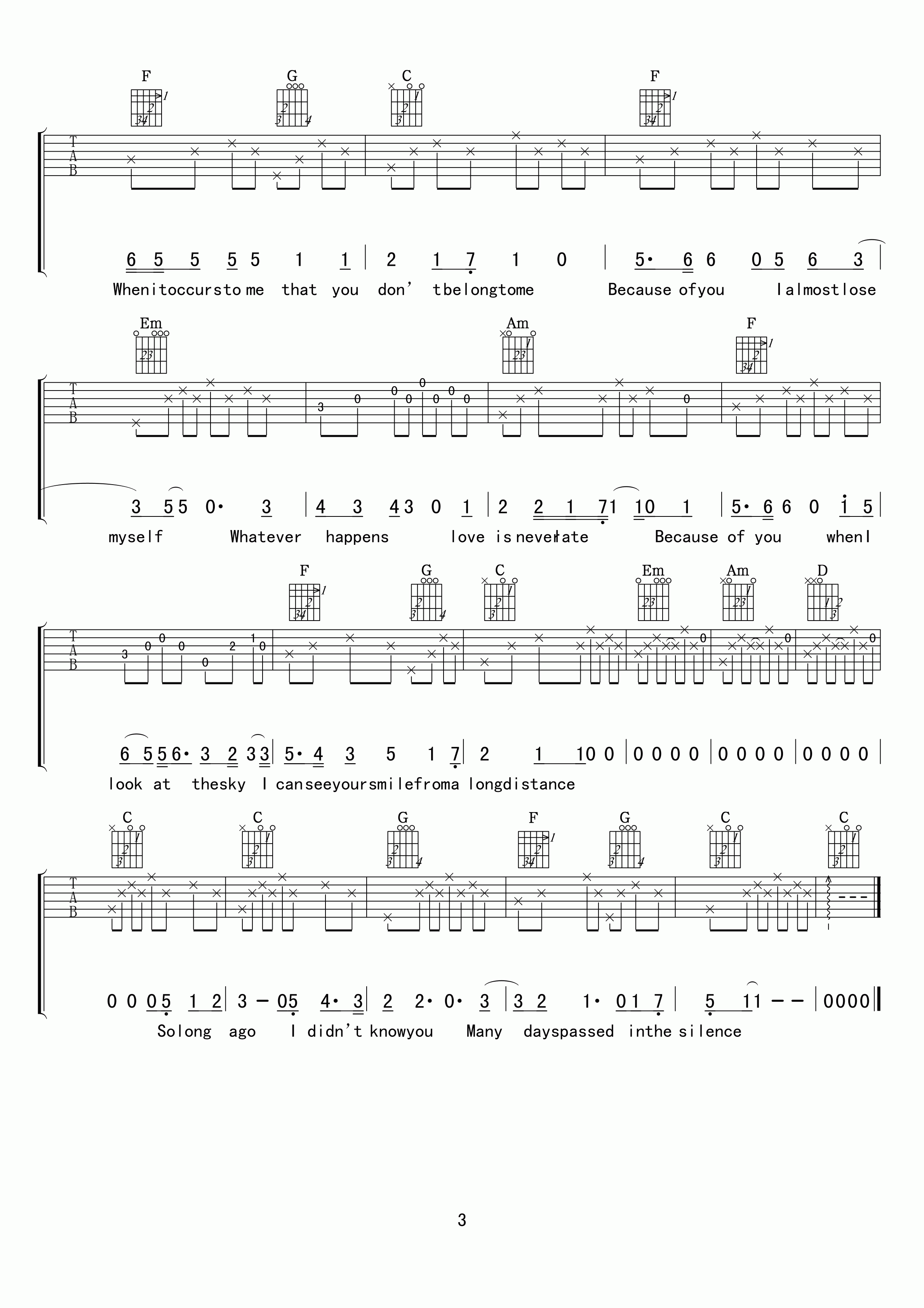 So long ago吉他谱 D调高清版-小叶歌吉他编配-dry cell1