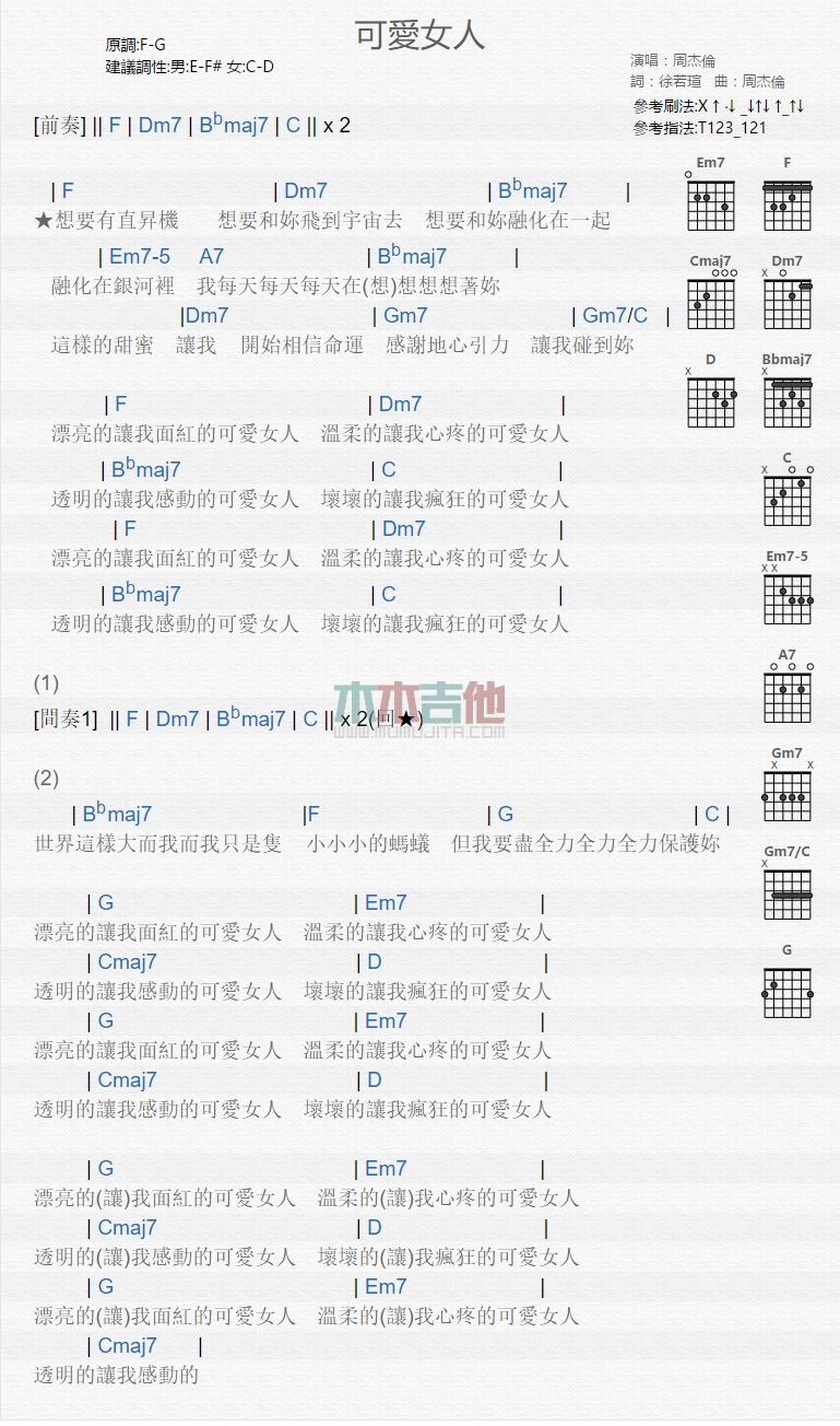 可爱女人_吉他谱_周杰伦1
