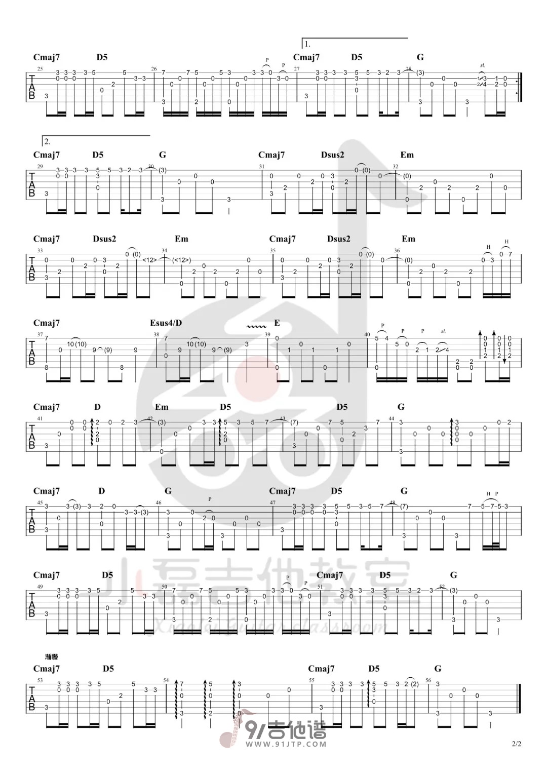 【指弹谱】Beyond《海阔天空》吉他谱 吉他独奏谱 Guitar Tabs1